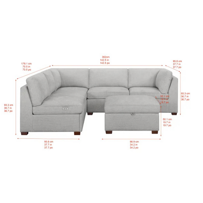 Thomasville Rockford 6-piece Fabric Modular Sectional with 2 Power Footrests