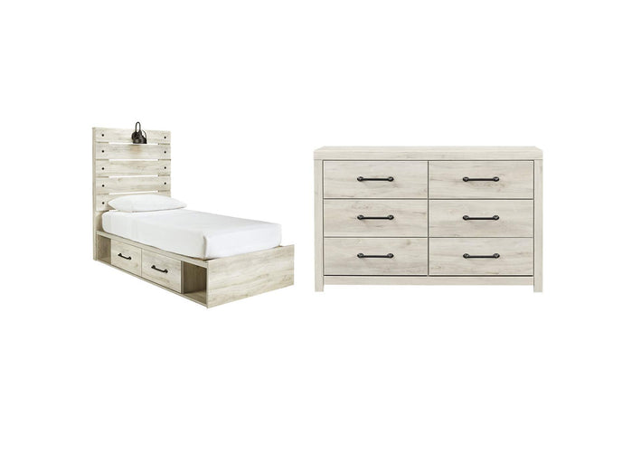 Cambeck Twin Panel Bed with 2 Storage Drawers with Dresser (PKG002975)