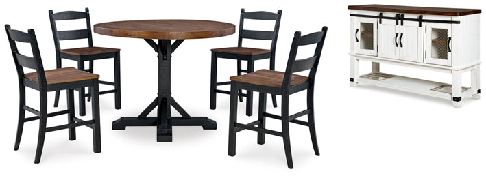 Valebeck Counter Height Dining Table and 4 Barstools with Storage(PKG016052 (D546D21,D546-724(4),D546-60) )