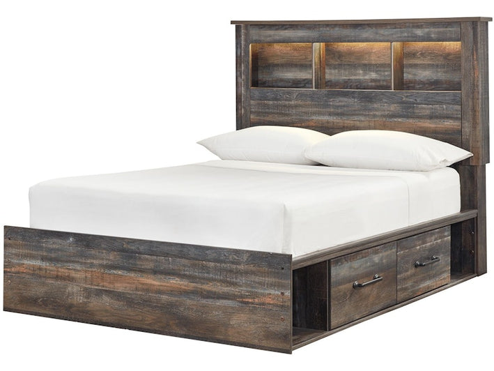 Drystan Full Bookcase Bed with 4 Storage Drawers with Mirrored Dresser, Chest and 2 Nightstands (PKG003345)
