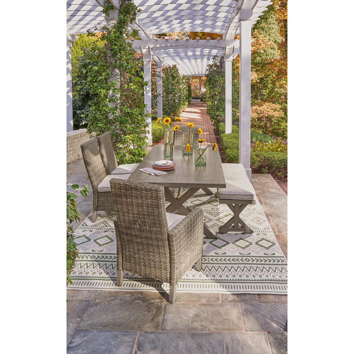 Beachcroft Outdoor Dining Table and 4 Chairs and Bench (PKG000284)
