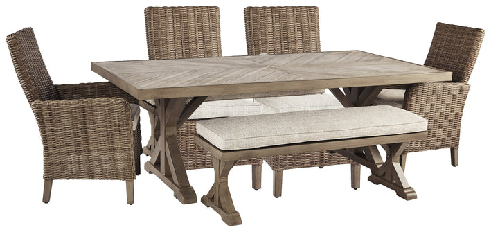 Beachcroft Outdoor Dining Table and 4 Chairs and Bench (PKG000284)